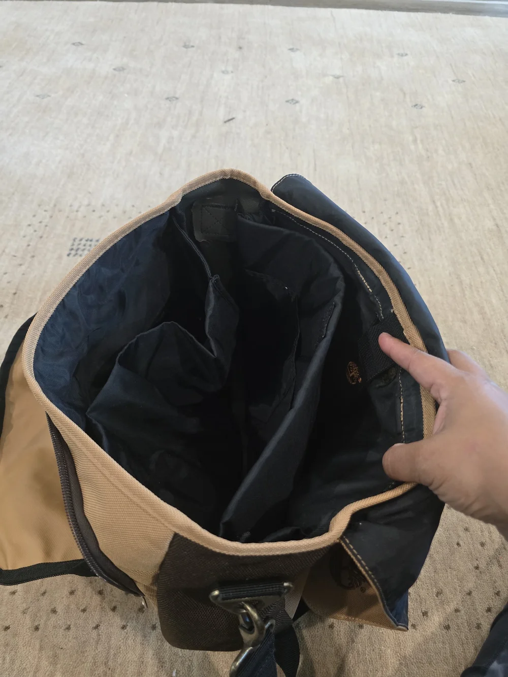Timberland Brown Canvas and Tan Leather Messenger Bag